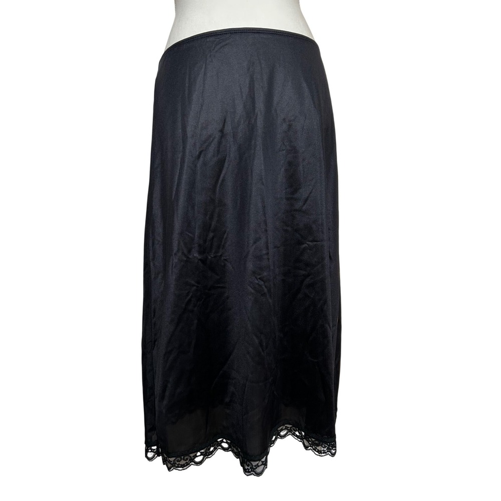 NWT‎ Vintage Black Lace Trim Slip Midi Skirt Coquette Whimsigoth 27'